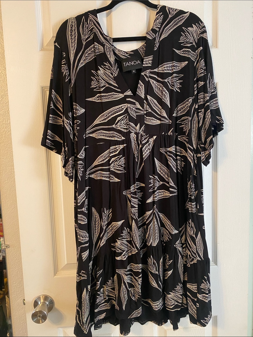 Tanoa Black Dress with White Leaf Print